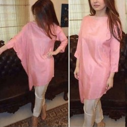 Kaftan Kurti In Baby Pink Color In Silk Fabric